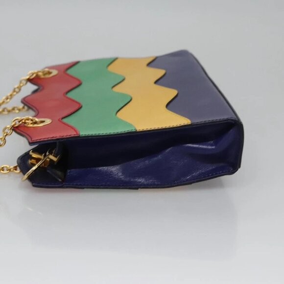 CELINE Chain Shoulder Bag Leather Multicolor Gold Auth BD096AV - Picture 5 of 14